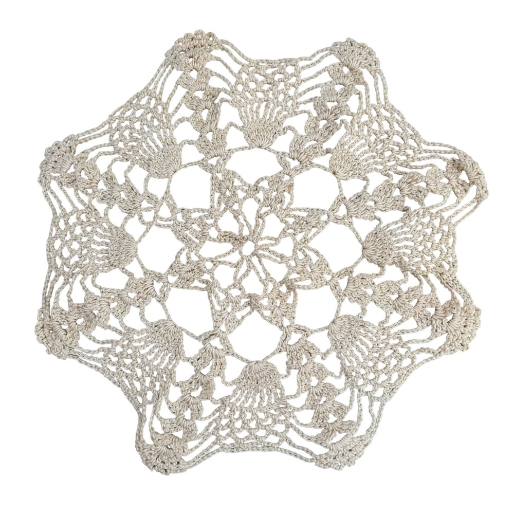 VTG Handmade Crochet Doily Starburst Lace Cream‎ Cotton 7.5 Inch Round Cottge
